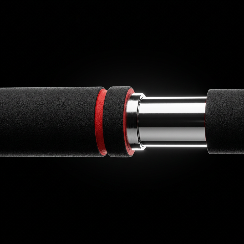 Close-up of foam grip and chrome telescoping join
