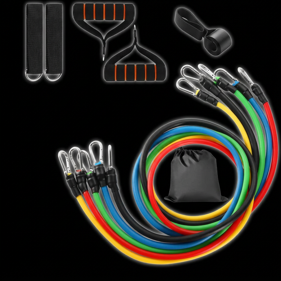 Resistance band kit layout on black with white edge glow
