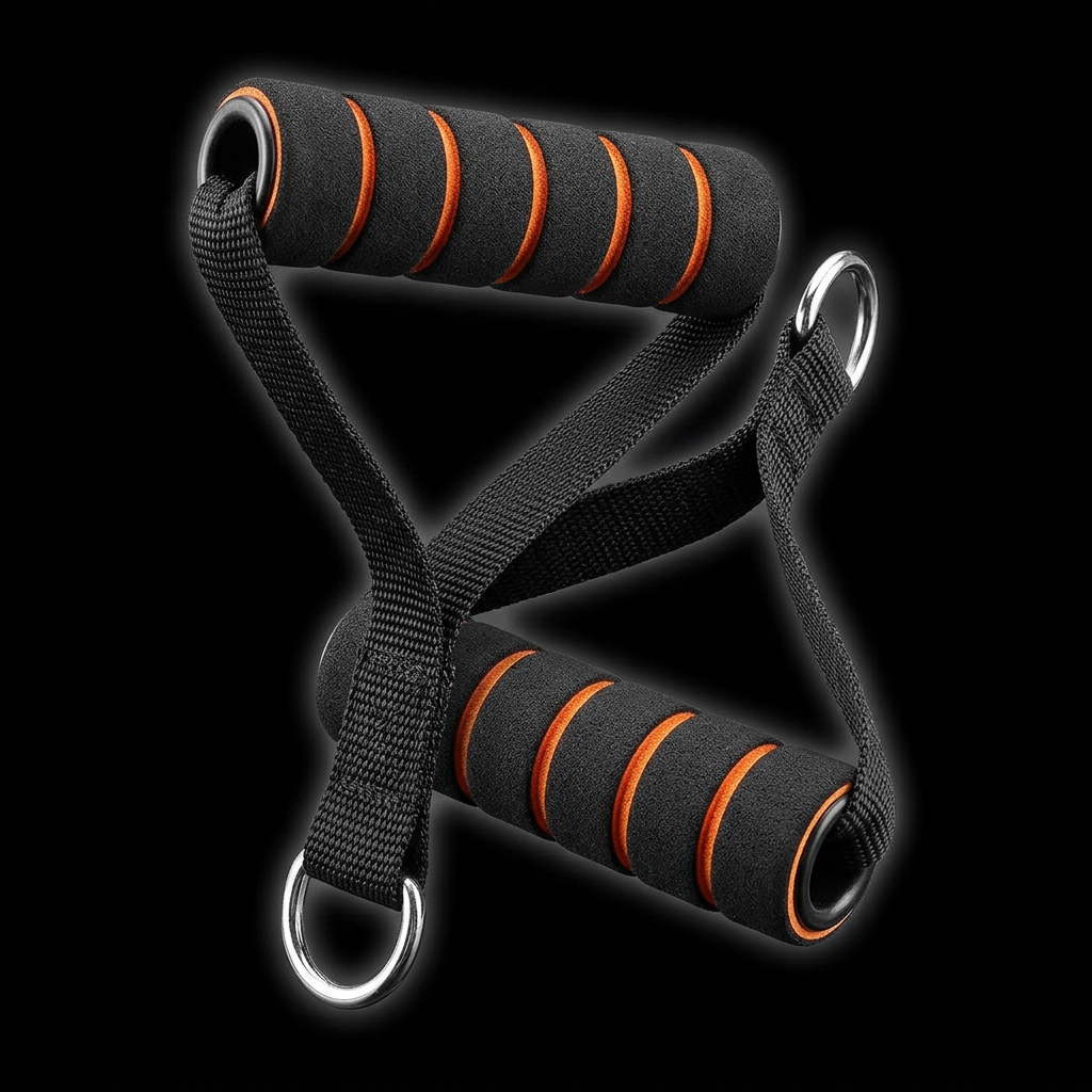 Pair of black foam resistance band handles with orange trim