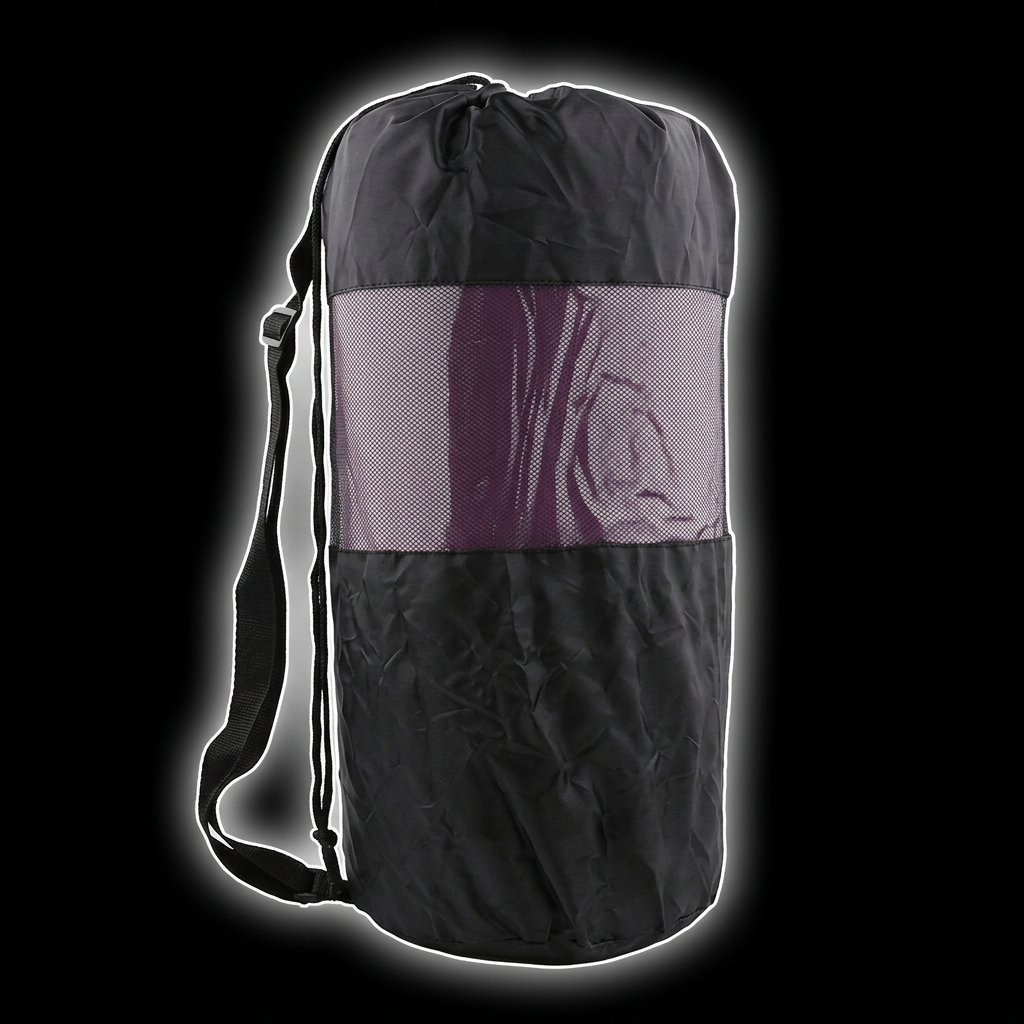 Black mesh-panel acupressure set carry bag with white edge lighting