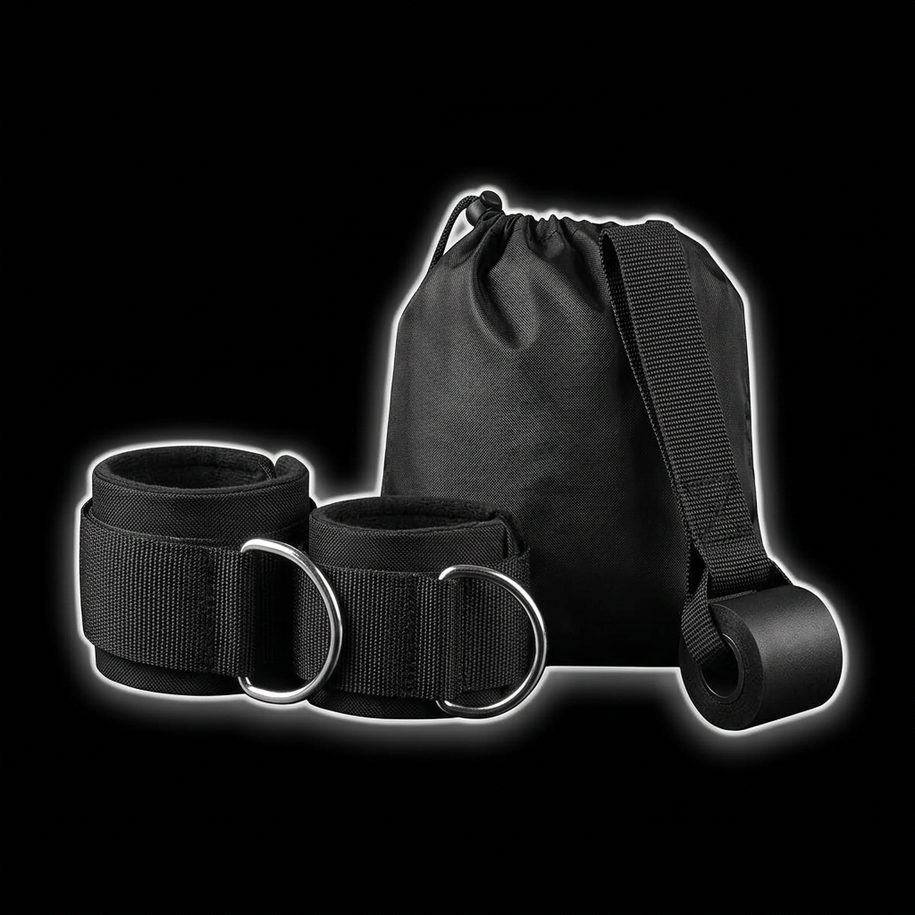 Carry bag, ankle straps and door anchor on black