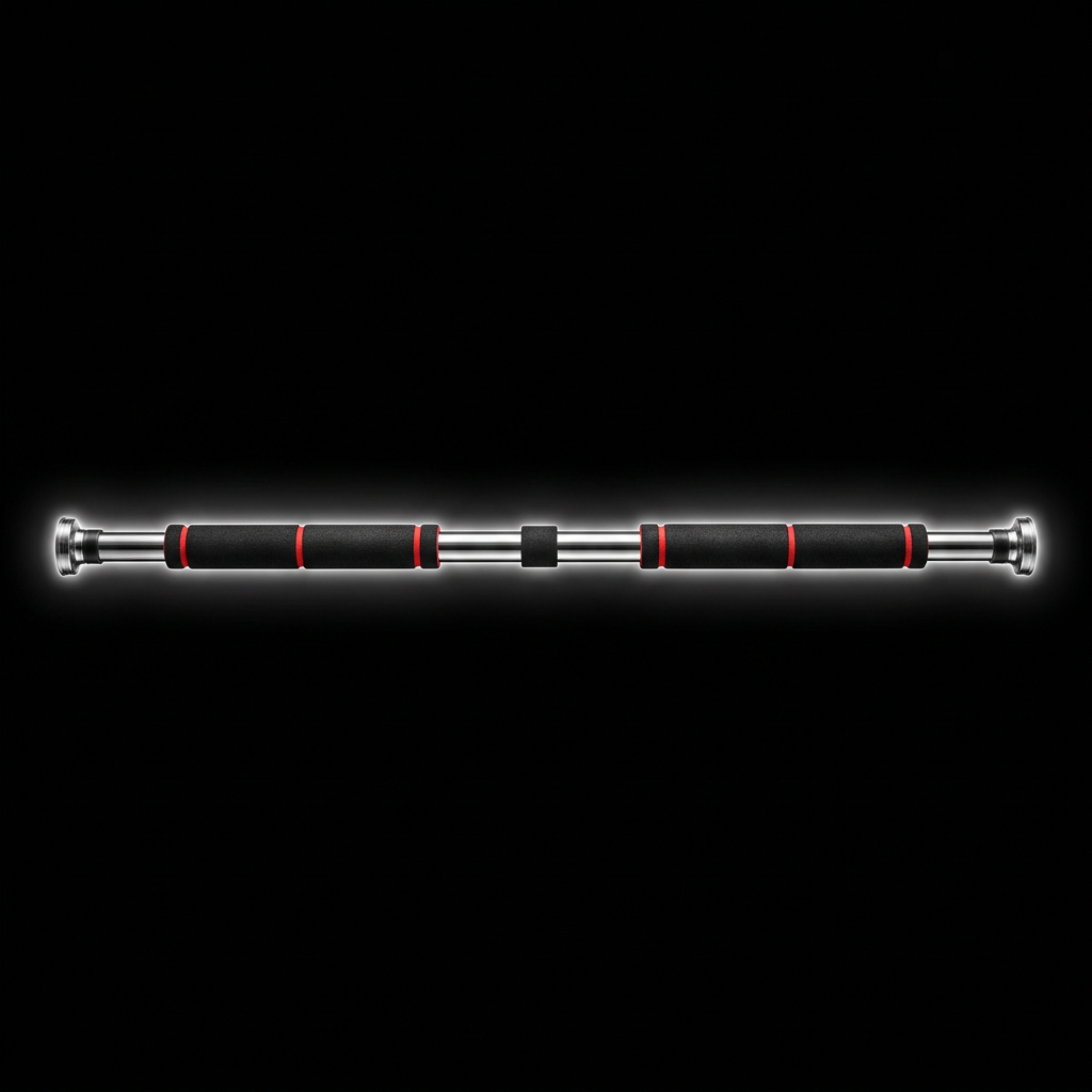 Horizontal full view of doorway pull-up bar on black