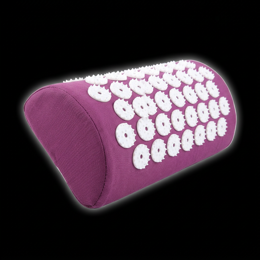Purple acupressure pillow on black background